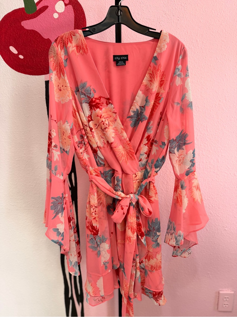 City Chic Pink Floral Wrap Dress Size 12